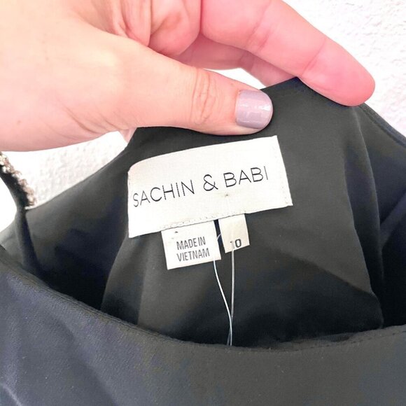 Sachin & Babi Crystal-Embellished Satin Midi Dress Black Women’s Size 10 NWT - Picture 3 of 6